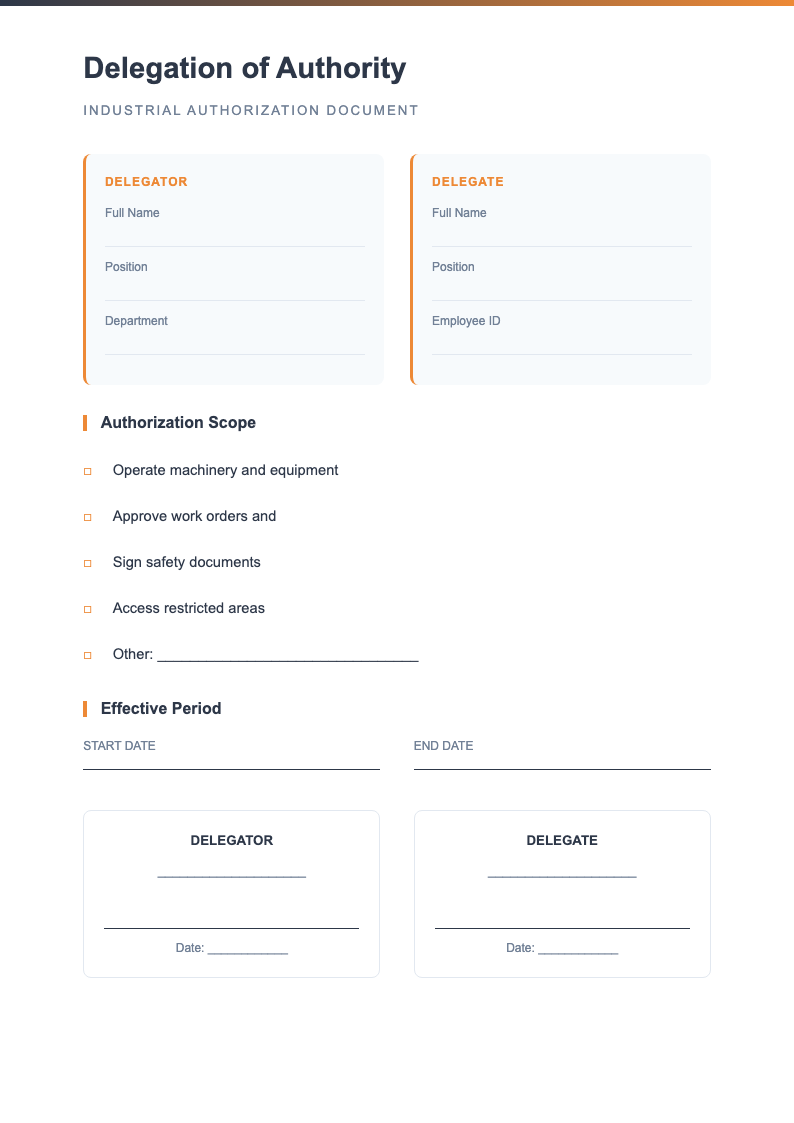 Industrial professional delegation of authority